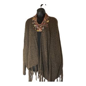 Cecilia‎ Brown Sweater Shawl with long Fringe Size Small